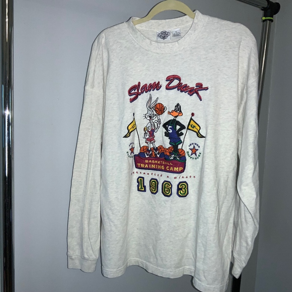 Looney Tunes Basketball Training Camp long sleeve tee Sz XL 1993 Vtg Embroidered